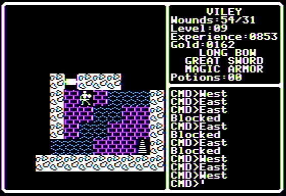 Shadowforge (Apple II) screenshot: Greymere sure has a thing for moats.