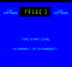 Probe 3 (Oric) screenshot: Level selection
