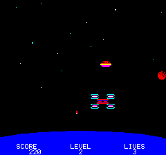 Probe 3 (Oric) screenshot: In level 2 missiles are launched from the surface