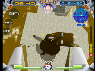 Jumping Flash! 2 (PlayStation) screenshot: Jumping down on the cannon enemy.