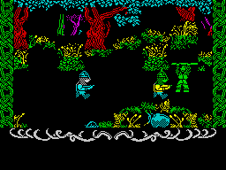 Robin of the Wood (ZX Spectrum) screenshot: Fight. At beginning of game Robin has only staff.