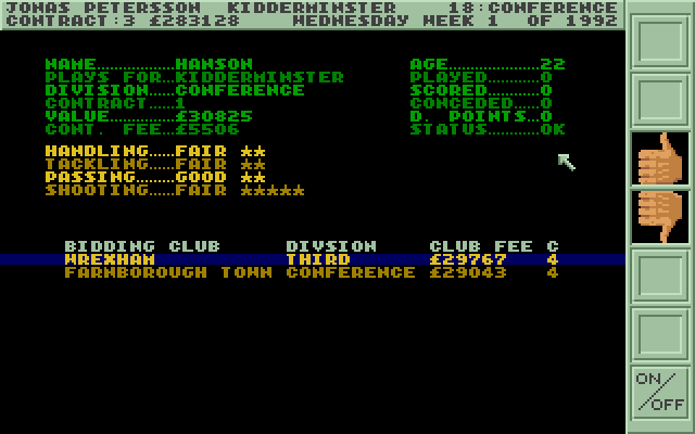 Premier Manager (Atari ST) screenshot: Selling a player