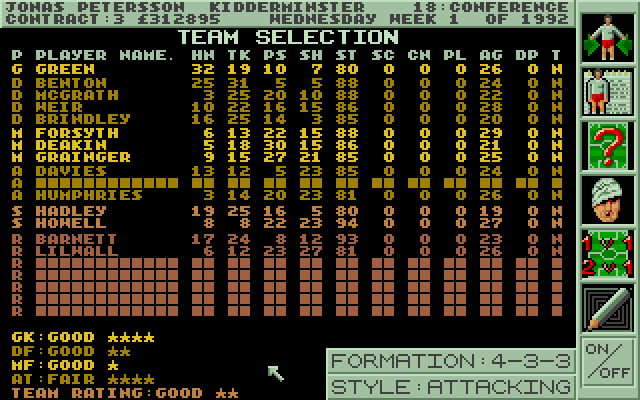 Premier Manager (Atari ST) screenshot: Squad