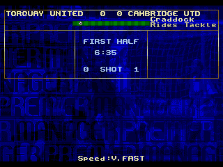 Premier Manager 97 (Genesis) screenshot: Now, here is the match underway.