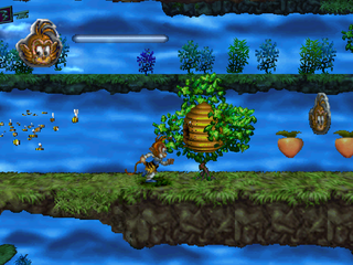 Monkey Magic (PlayStation) screenshot: Running from the bees.