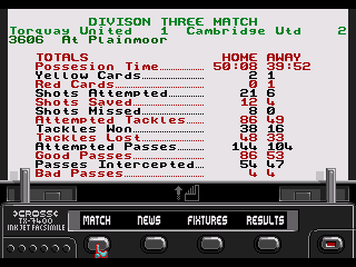 Premier Manager 97 (Genesis) screenshot: As they say, "Always out shot, never outscored".