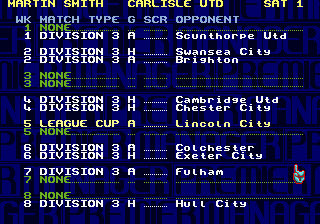 Premier Manager 97 (Genesis) screenshot: Fixtures