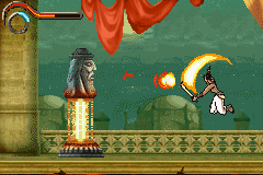 Prince of Persia: The Sands of Time (Game Boy Advance) screenshot: How defeat this stone old-dude? It is the witchcraft against the wizard...