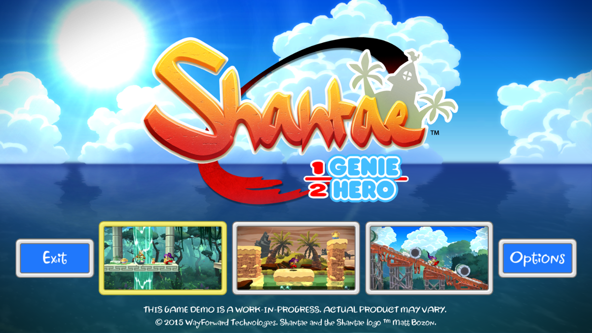 Shantae: Half-Genie Hero Demo (Windows) screenshot: Main menu/level select.