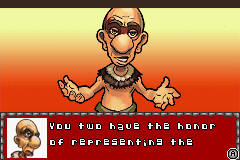 Tak: The Great Juju Challenge (Game Boy Advance) screenshot: Intro: Tak and Lok are chosen to participate in the "JuJu Challenge" and are doomed to win.
