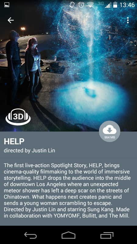 Google Spotlight Stories (Android) screenshot: Also, every Spotlight Story is also graced with a capsule blurb and a full cast & crew listing.