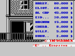 Prohibition (ZX Spectrum) screenshot: Title scrolly and high scores