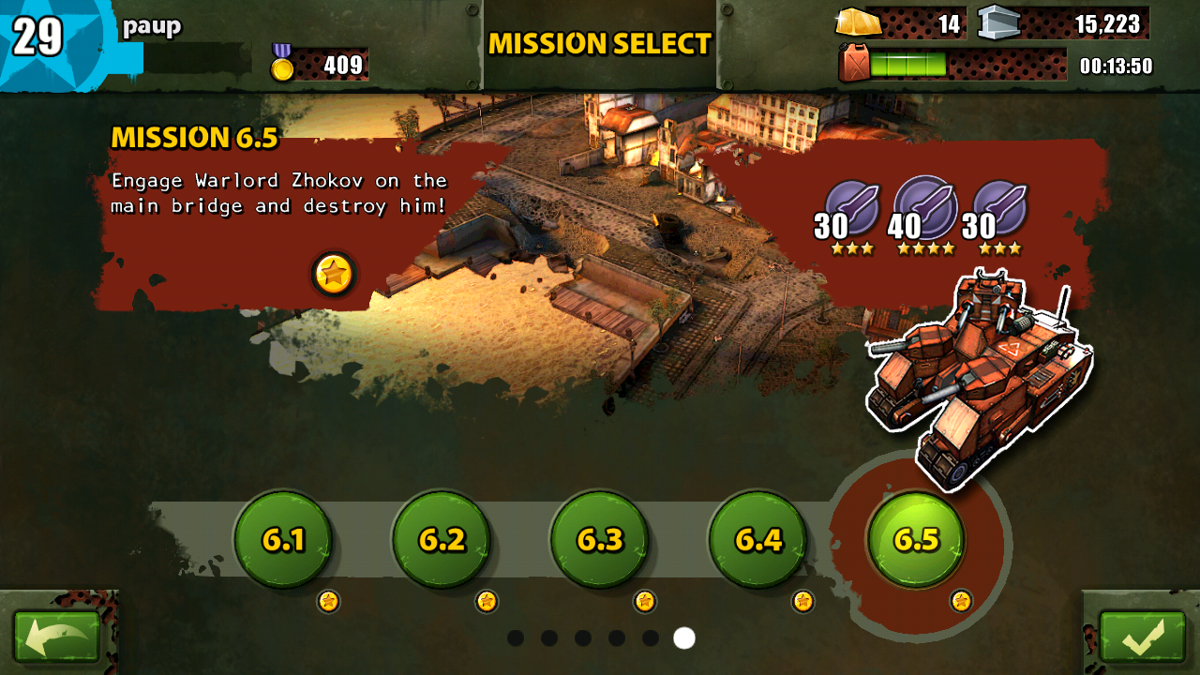 Base Busters (Android) screenshot: There are campaign 30 missions total.