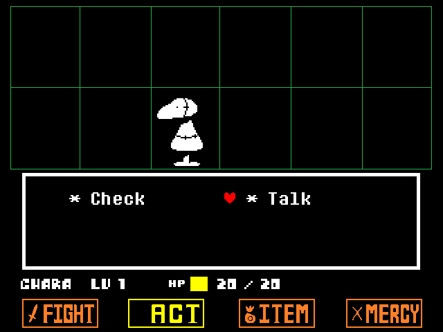 Undertale (Windows) screenshot: Or you could try talking things out if you feel nice.