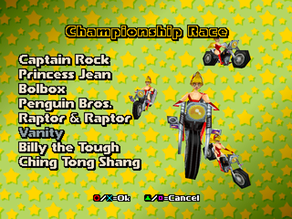 Motor Toon Grand Prix (PlayStation) screenshot: Vanity
