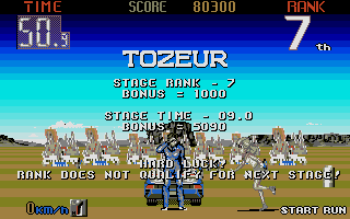 Big Run (Atari ST) screenshot: Game over