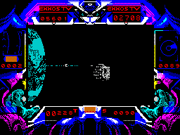 Purple Saturn Day (ZX Spectrum) screenshot: Ring Pursuit: Gain and lose points in a race round Saturn