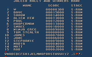 Big Run (Atari ST) screenshot: High score input