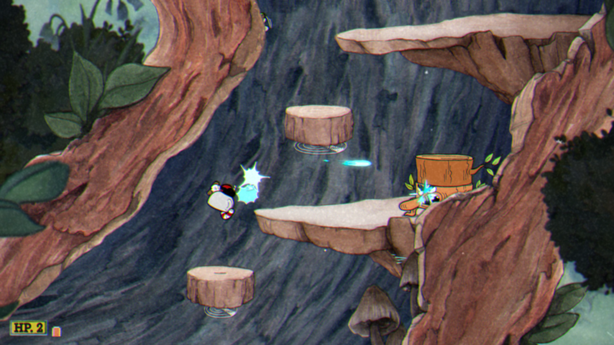 Cuphead (Windows) screenshot: The animation on these flipping shootouts is nothing short of amazing.