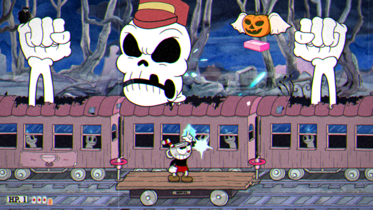 Cuphead (Windows) screenshot: Phantom train - phase two