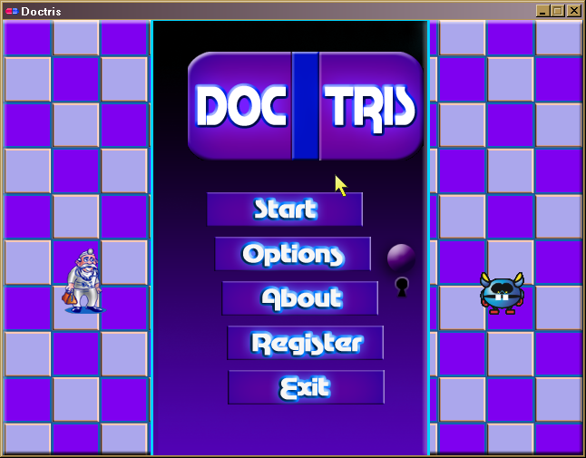 Doctris (Windows) screenshot: Main menu, with buttons moving left and right like a wave