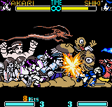 SNK Gals' Fighters (Neo Geo Pocket Color) screenshot: With the help of monsters and fighters, Akari's DM 100 Demon Sabbath is a true hitting-happy-hour!