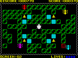 Push Off (ZX Spectrum) screenshot: Level 2 - moths, butterflies, dragonflies... I'm not sure here. Escalate this one please (I put 5 grants on the dragonfly).