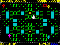 Push Off (ZX Spectrum) screenshot: Level 4 - Naturally, cockroaches.