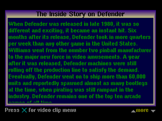 Williams Arcade Classics (PlayStation) screenshot: History of Defender