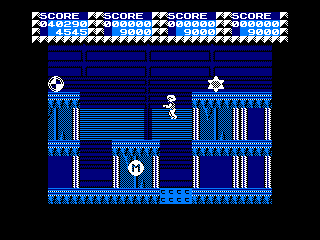 Quartet (Amstrad CPC) screenshot: The lego block allows you to jump in the air