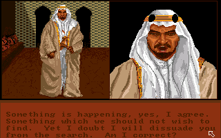 Return to Atlantis (Amiga) screenshot: Talking with the Arab.
