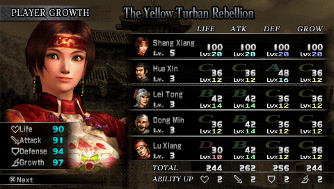 Dynasty Warriors (PSP) screenshot: Player's character evolves when the mission is successful