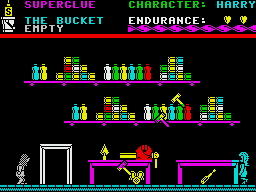Everyone's A Wally (The Life of Wally) (ZX Spectrum) screenshot: Work Shed.