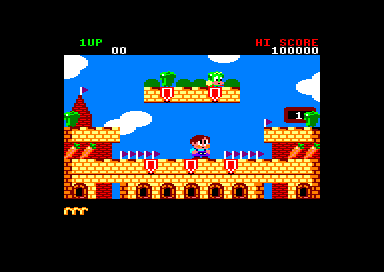 Rainbow Islands (Amstrad CPC) screenshot: One of the levels in Insect Island