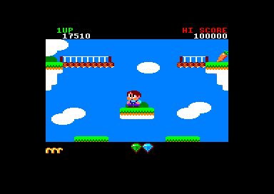 Rainbow Islands (Amstrad CPC) screenshot: Collected two emeralds