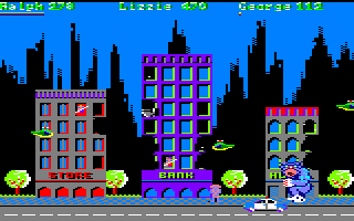 Rampage (Amstrad CPC) screenshot: Lizzie has been turned into a human