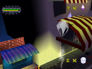 Casper: Friends Around the World (PlayStation) screenshot: Casper transforms into a parachute to reach higher platforms.