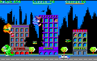 Rampage (Amstrad CPC) screenshot: Nearly destroyed the bank