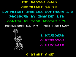 Rastan (ZX Spectrum) screenshot: The main menu