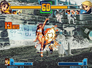 The King of Fighters 2001 (Neo Geo) screenshot: Athena Asamiya's SDM Psychic 9 third and last ending: only using underwears (Psycho Sword Finish).