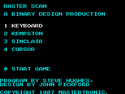 Rasterscan (ZX Spectrum) screenshot: The main menu