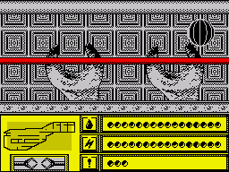 Rasterscan (ZX Spectrum) screenshot: Hmm, a narrow passageway...