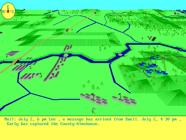 Gettysburg (DOS) screenshot: Confederates attacking Cemetary Hill.