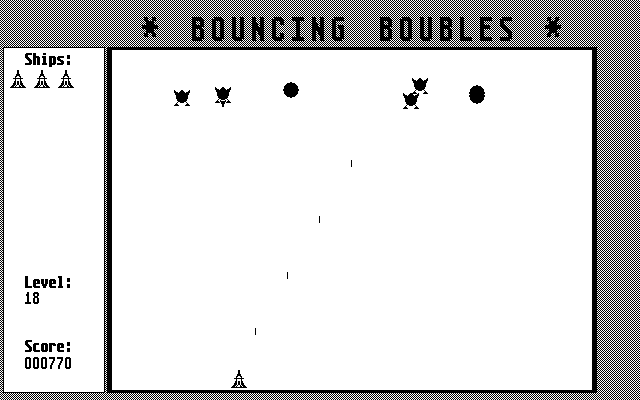 Bouncing Boubles (Atari ST) screenshot: In later levels the four enemy types appear in mixed formations