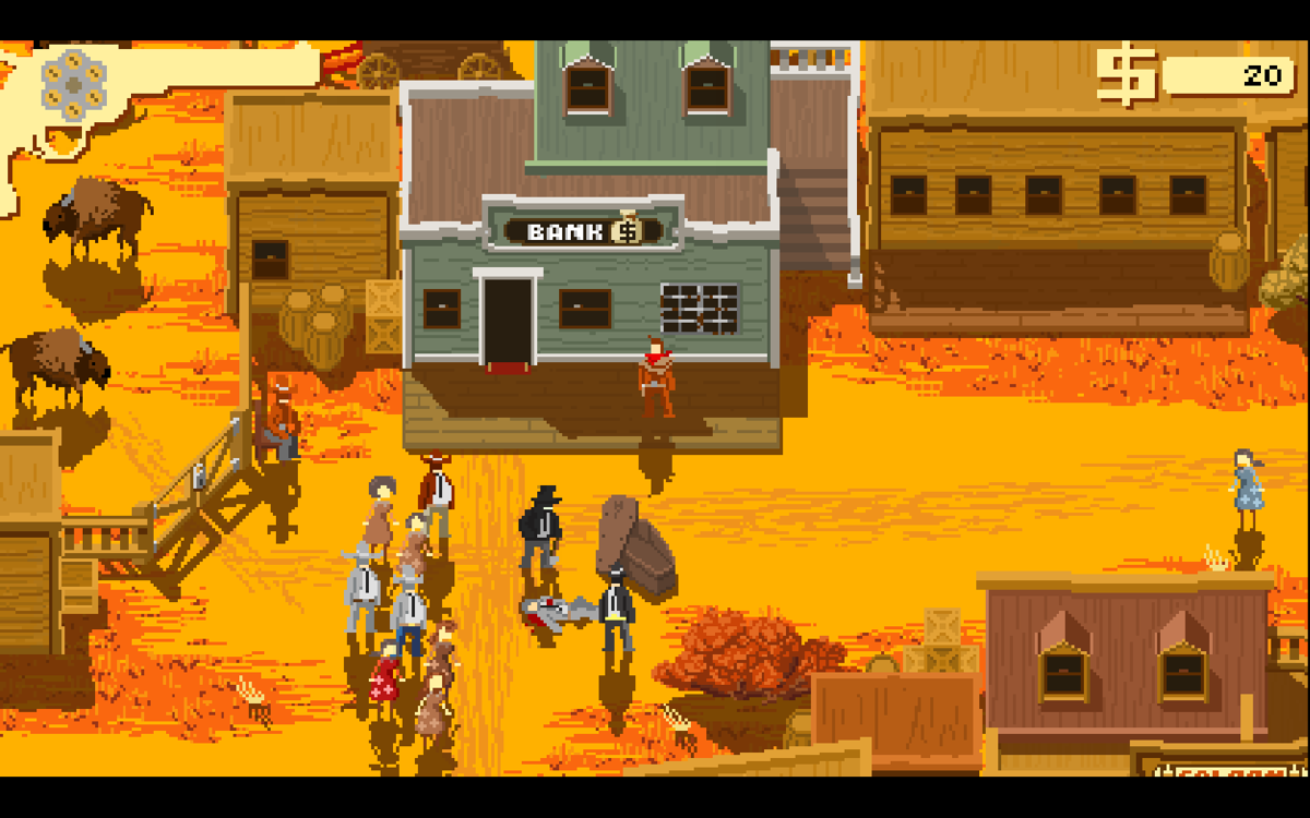 Westerado: Double Barreled (Windows) screenshot: Someone was killed in front of the bank, because you keep poking around.