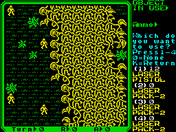 Rebelstar II: Alien Encounter (ZX Spectrum) screenshot: Choose your weapon