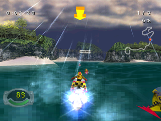 Jet Moto 3 (PlayStation) screenshot: Track with some rain