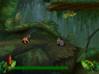 Disney's Tarzan (PlayStation) screenshot: Tarzan and Terk as kids.