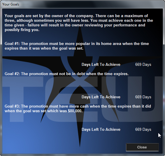 Total Extreme Wrestling 2005 (Windows) screenshot: Goals to achieve