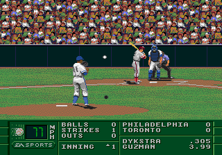 La Russa Baseball 95 (Genesis) screenshot: The ball's on its way